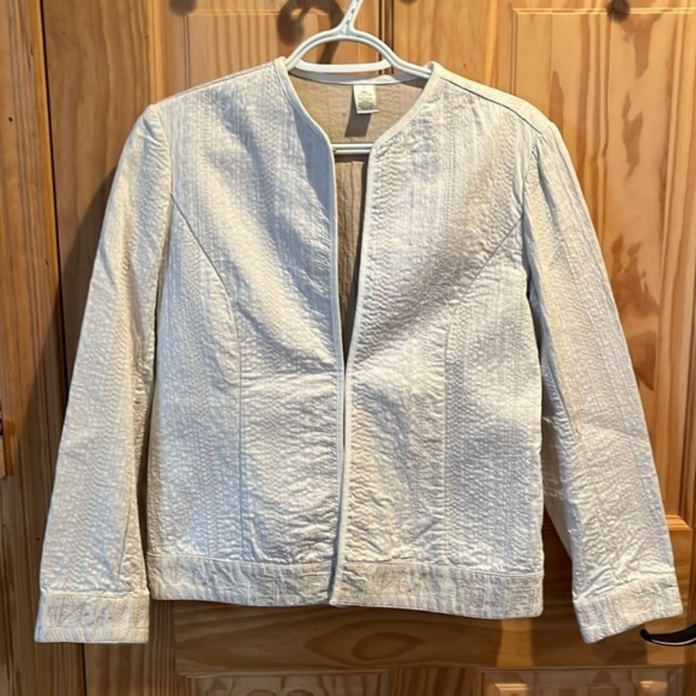 Chico's Cream Textured Open-Front Jacket